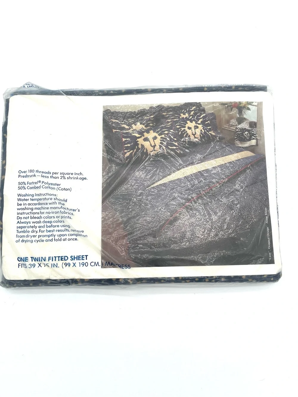 Anne Klein Lion Twin Fitted Sheet – Designer Linens Vintage 1970’s Burlington